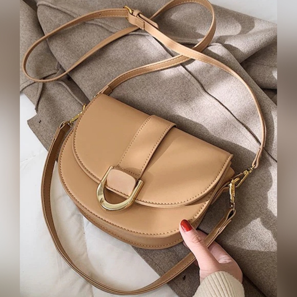 NWT Camel Halfmoon Saddlebag Crossbody Purse